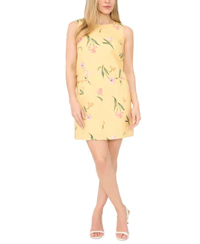 Msk Petite Printed Round Neck Dress In Yellow