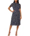 Msk Petite Printed Ruched-sleeve Midi Dress In Denim Yellow