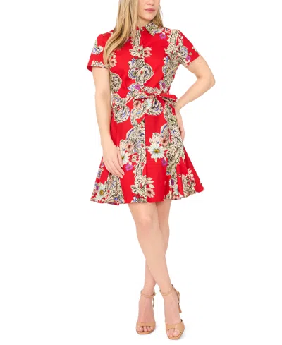 Msk Petite Printed Short-sleeve Cotton Dress In Multi