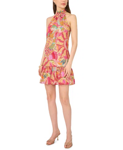 Msk Petite Printed Trapeze Halter Neck Dress In Pink