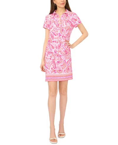 Msk Petite Printed Zip-front Dress In Pink