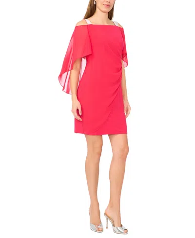 Msk Petite Ruched Cape Dress In Pink