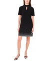 Msk Petite Short Sleeve Keyhole Beaded Dress In Black