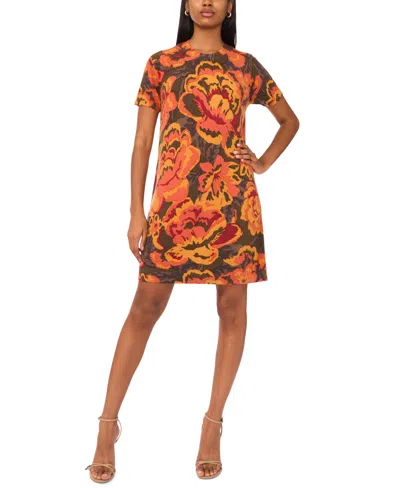 Msk Petite Short Sleeves Printed Sweater Shift Dress In Multi