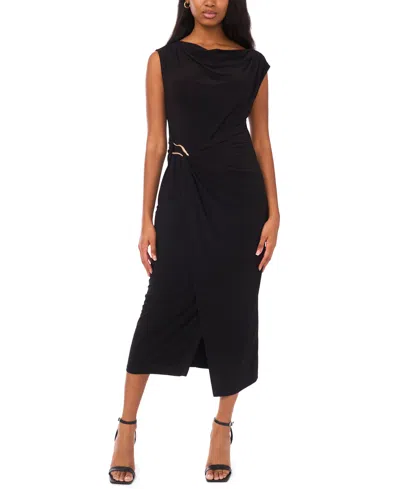 Msk Petite Short-sleeve Ponte Midi Dress In Black
