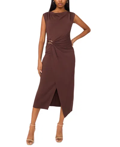 Msk Petite Short-sleeve Ponte Midi Dress In Hot Fudge
