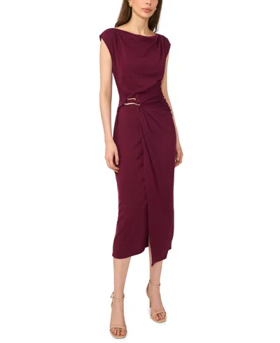 Msk Petite Short-sleeve Ponte Midi Dress In Med Purple