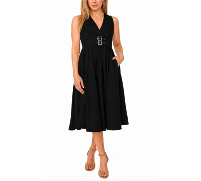 Msk Petite Sleeveless Buckle-waist Midi Dress In Black