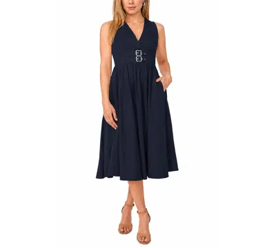 Msk Petite Sleeveless Buckle-waist Midi Dress In Classic Navy