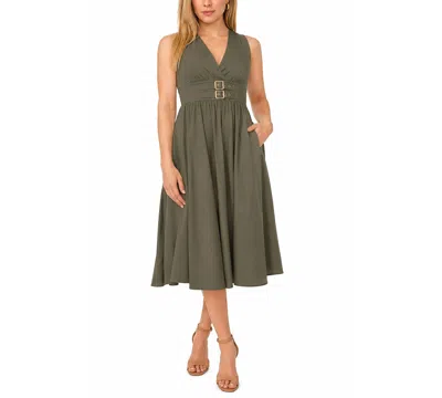 Msk Petite Sleeveless Buckle-waist Midi Dress In Olive