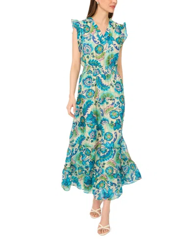 Msk Petite Smock Waist Tiered Midi Dress In Multi