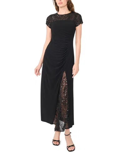 Msk Petite Split Sleeve Overlay Max Sequin Side-slit Dress In Black