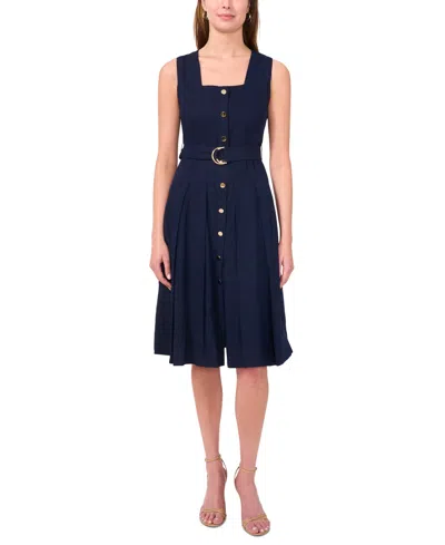Msk Petite Square-neck Button-front Sleeveless Dress In Classic Navy