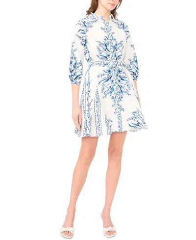 Msk Petite Tie-front Godet Shirt Dress In Multi