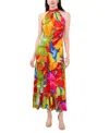 Msk Petite Tiered-skirt Floral-print Maxi Dress In Orange Multi