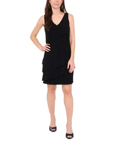 Msk Petite V-neck Asymmetric-ruffle Sleeveless Dress In Black