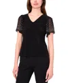 Msk Petite V-neck Combo Short-sleeve Evening Top In Black
