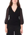 Msk Petite V-neck Puff Sleeve Wrap Top In Black