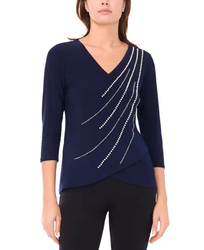 Msk Petite V-neck Tulip Hem Top In Blue