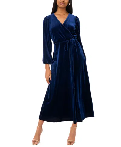 Msk Petite Velvet Dress In Blue