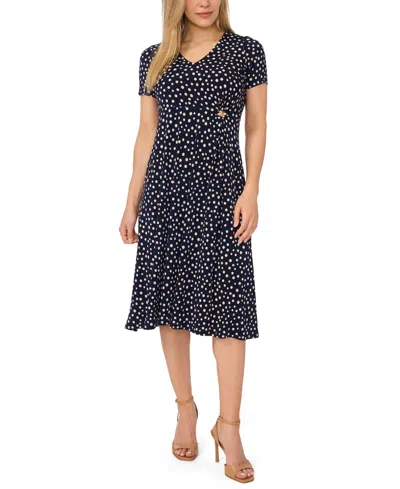 Msk Petite V-neck Short-sleeve Midi Dress In Blue