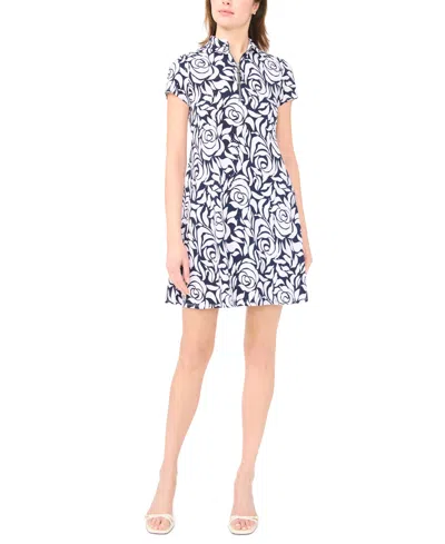 Msk Petite Zip-front Beaded Collared Neck Short Dress In Multi