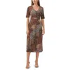 Msk Petites Womens Aztec Print Polyester Midi Dress In White