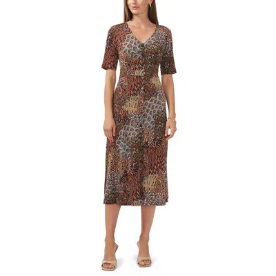 Msk Petites Womens Aztec Print Polyester Midi Dress In White