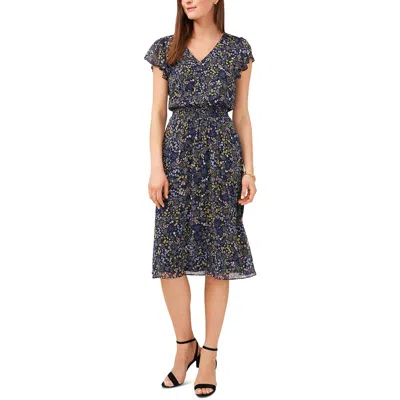 Msk Petites Womens Chiffon Floral Midi Dress In Multi