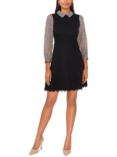 Msk Petites Womens Chiffon Metallic Sweaterdress In Black