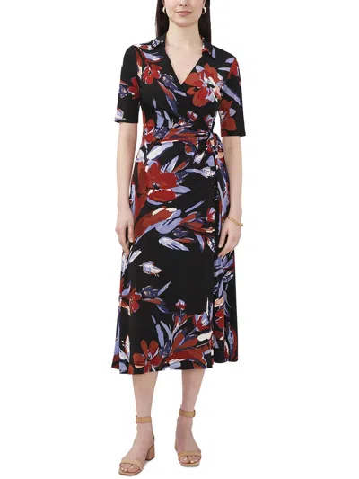 Msk Petites Womens Collar Midi Wrap Dress In Multi