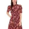 Msk Petites Womens Floral Print Polyester Fit & Flare Dress In Pink