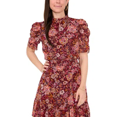 Msk Petites Womens Floral Print Polyester Fit & Flare Dress In Pink