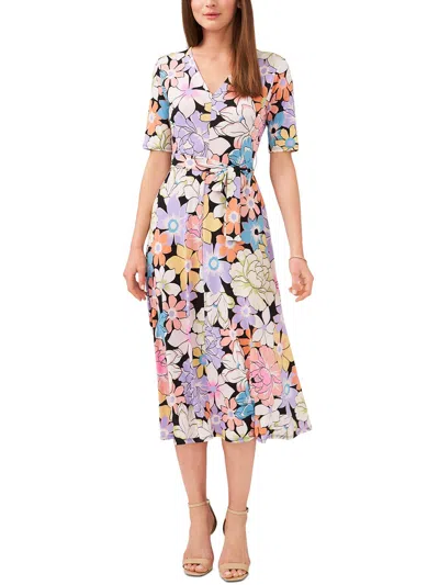 Msk Petites Womens Floral Print Polyester Midi Dress In Multi