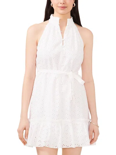 Msk Petites Womens Halter Eyelet Halter Dress In White