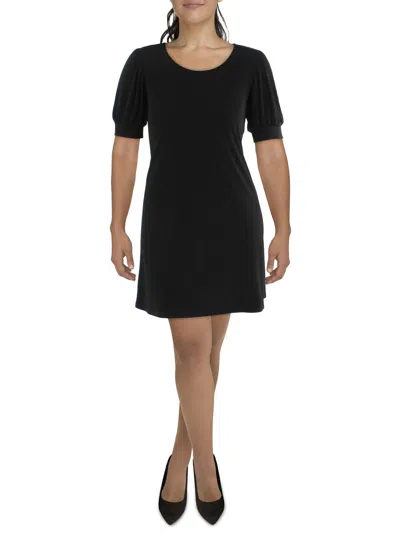 Msk Petites Womens Knit Puff Sleeves Sheath Dress In Black