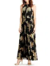 Msk Metallic-print Pleated Blouson Gown In Multi