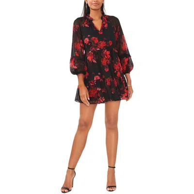 Msk Petites Womens Metallic Mini Babydoll Dress In Black