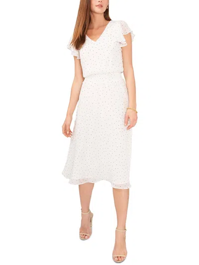 Msk Petites Womens Midi Dotted Midi Dress In White