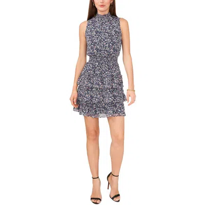 Msk Petites Womens Mock Neck Mini Fit & Flare Dress In Blue