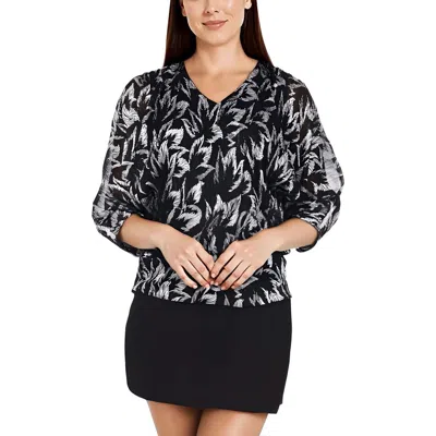 Msk Petites Womens Printed Chiffon Blouse In Black