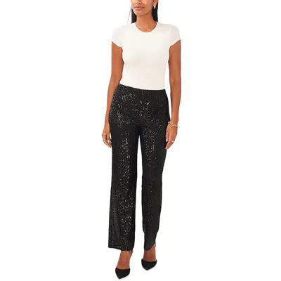 Msk Petite Sequined Mesh Pull-on Palazzo Pants In Black