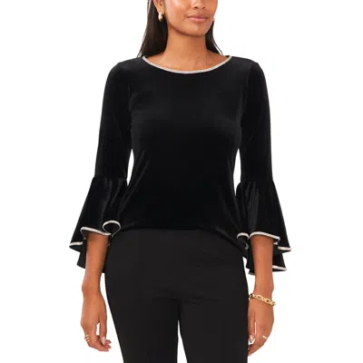 Msk Petites Womens Velvet Rhinestone Trim Blouse In Black