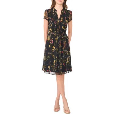 Msk Pintuck Cap Sleeve A Line Shirtdress In Black