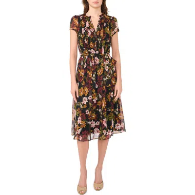 Msk Pintucked Cap Sleeve Midi Dress In Marsala