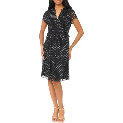 Msk Pintucked Cap Sleeve Shirtdress In Black/ Cafe