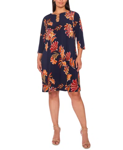 Msk Plus Size 3-ring Shift Knee-length Dress In Blue