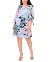 MSK PLUS SIZE 3/4-SLEEVE ABSTRACT-PRINT SHIFT