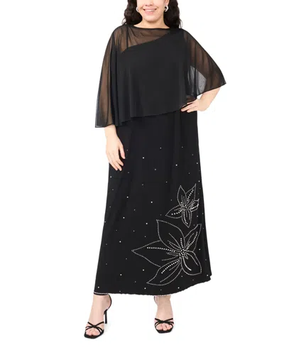 Msk Plus Size Asymmetrical Combo Cape Dress In Black