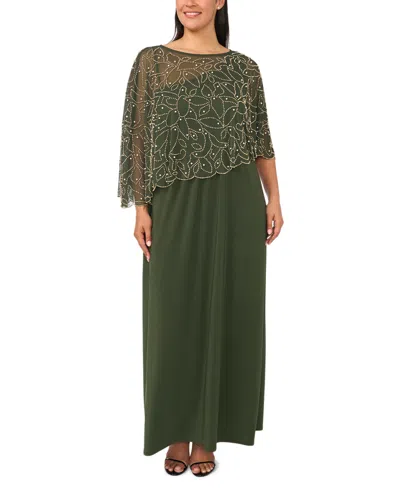 Msk Plus Size Beaded Cape Gown In Green